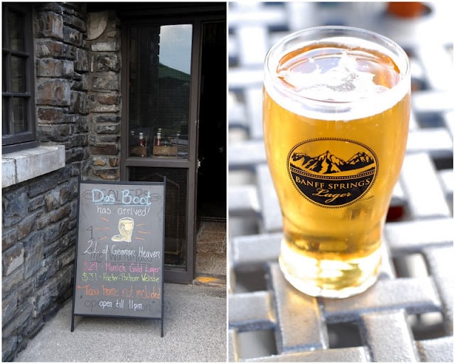 restaurant chalkboard sign and Banff beer pint