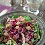 Arugula Apple-Beet Candied Pecan Salad