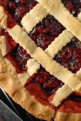 A close up of cherry pie