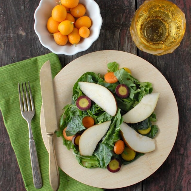 Spicy Mustard Mint Mizuna Salad with Tangerine-Balsamic Vinaigrette Dressing recipe 