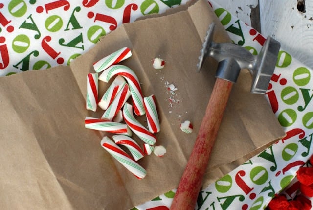 broken candy canes with hammer