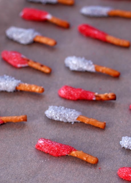 chocolate dipped pretzels with sprinkles