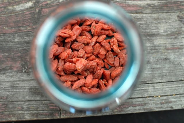 Goji berries in blue vintage mason jar