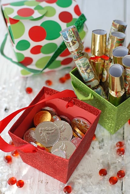 chocolate coins and mini holiday poppers