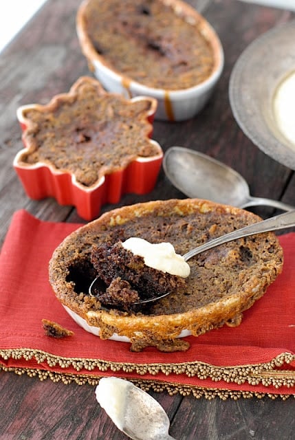 Persimmon Pudding and Hard Sauce with spoon