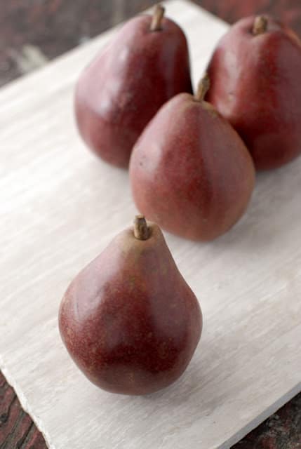 red pears on table