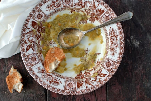 empty split pea soup bowl