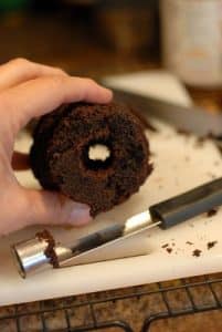 Smoking Volcano Cake - apple corer used to make hole in top of the volcano cake