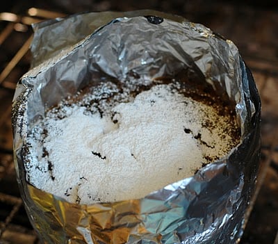 powdered sugar on chocolate souffle