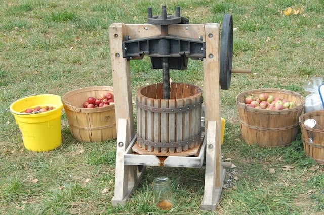 Apples and cider press