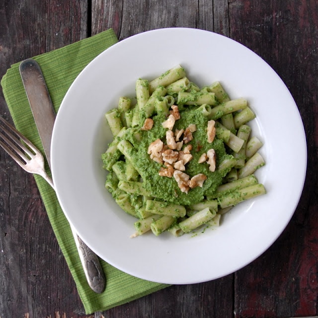 Kale Walnut Meyer Lemon Pesto with Brown Rice Penne 