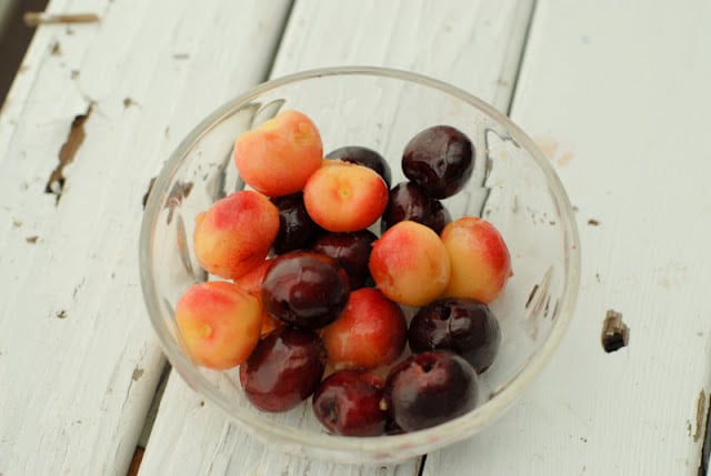 mixed cherries in a glass bowl