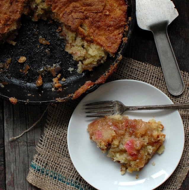 A slice of rhubarb upside down cake