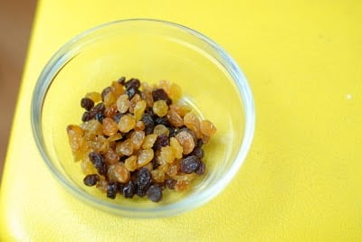 mix of raisins in a glass bowl