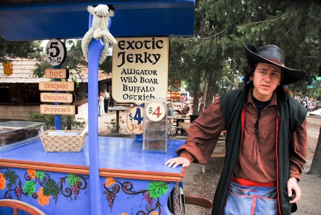 A person selling exotic jerky