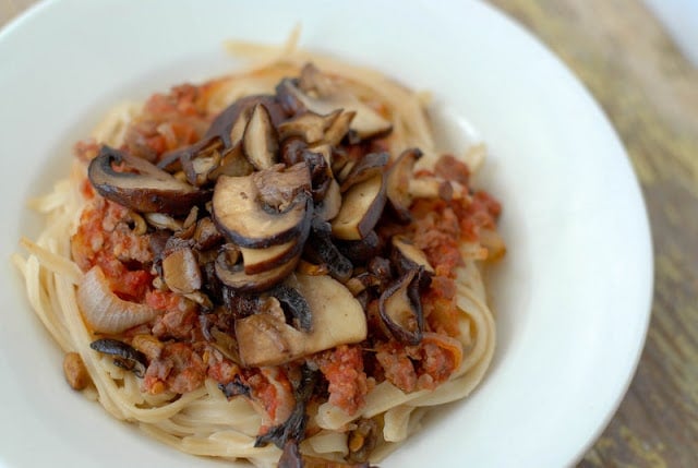 sauteed mushrooms and pasta