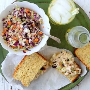chicken salad sandwich with lemonade