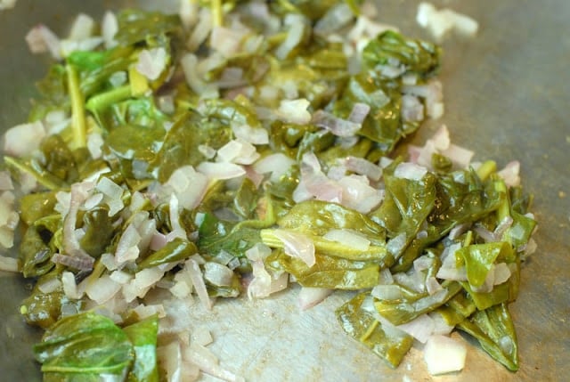 cooking onion and sorrel