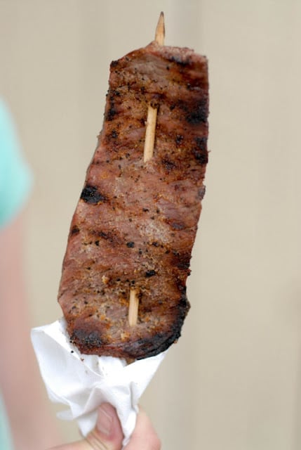 grilled steak on a stick