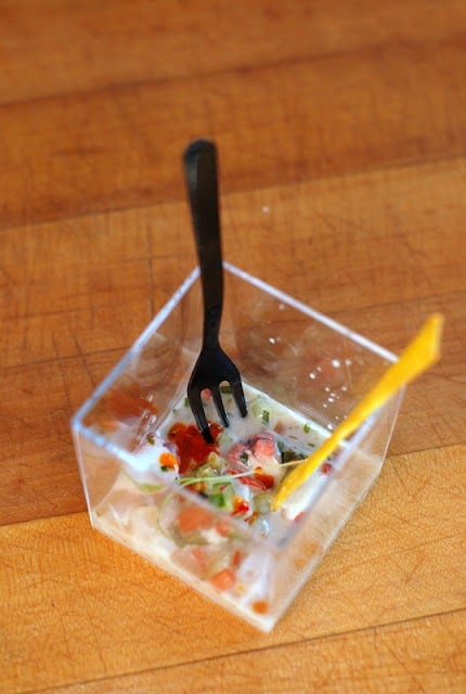 ceviche in clear container