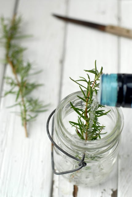 infusing rosemary in gin
