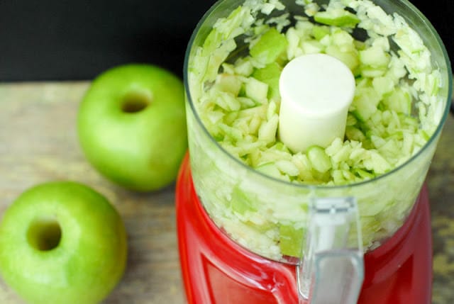 chopped apples in food processor