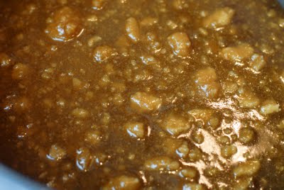 bubbling caramel in saucepan