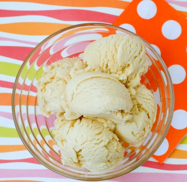 A close up of caramel apple ice cream