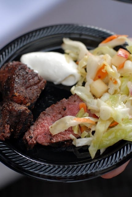 Grilled Coffee-Rubbed Bison Tacos and Apple Green Cabbage Slaw 