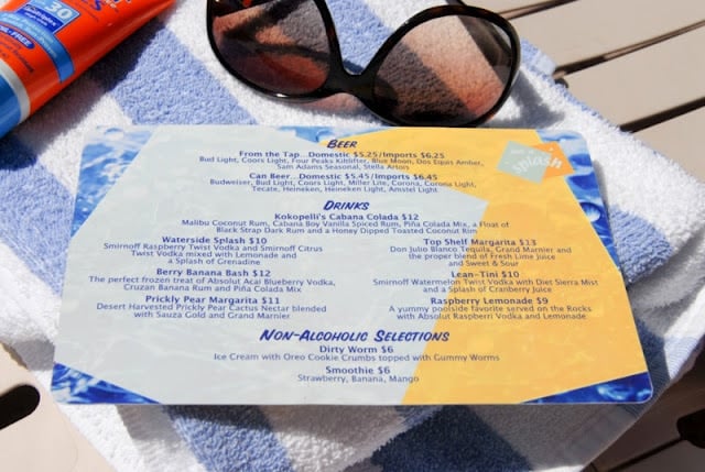 menu on pool chair