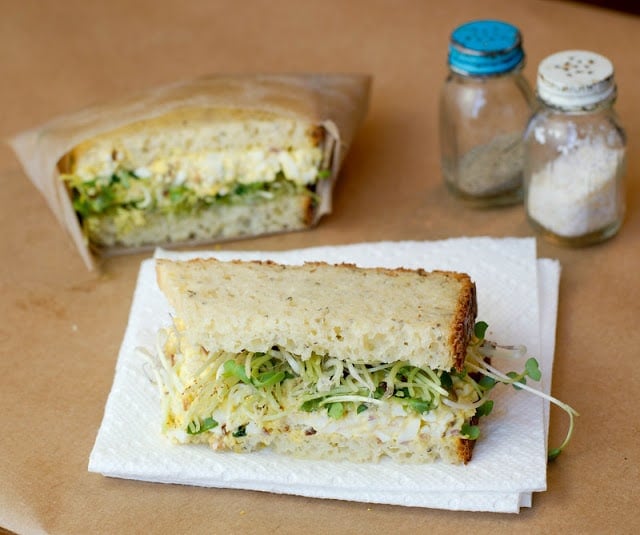 Bacon and Egg Salad Sandwich with Radish Sprouts 