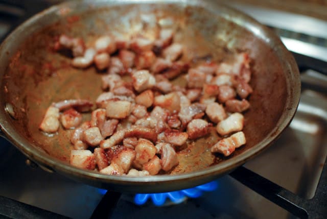 cooking chopped bacon