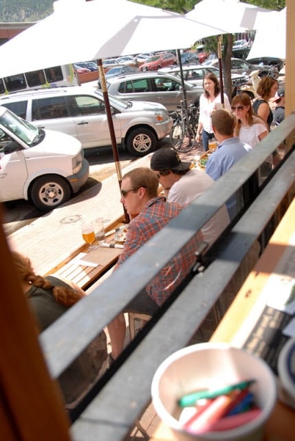 A group of people dining outside