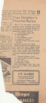 A close up of a newspaper recipe for chocolate cherry pie