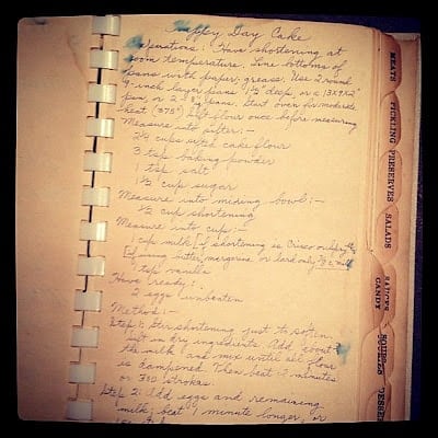 handwritten happy day cake recipe