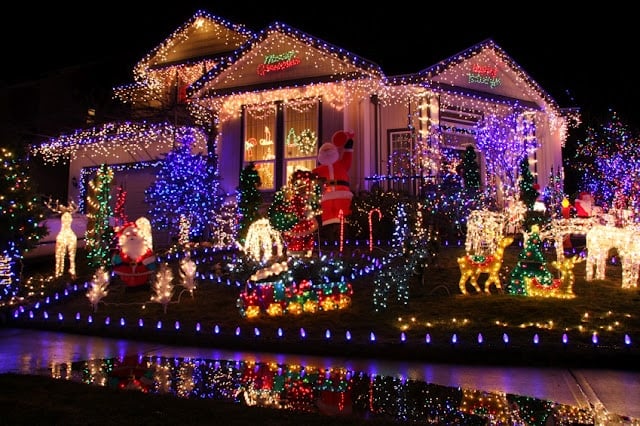 house with holiday lights