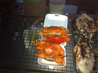 A close up of food (crabs)