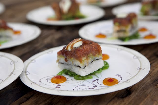 A close up of a plate of food on a table