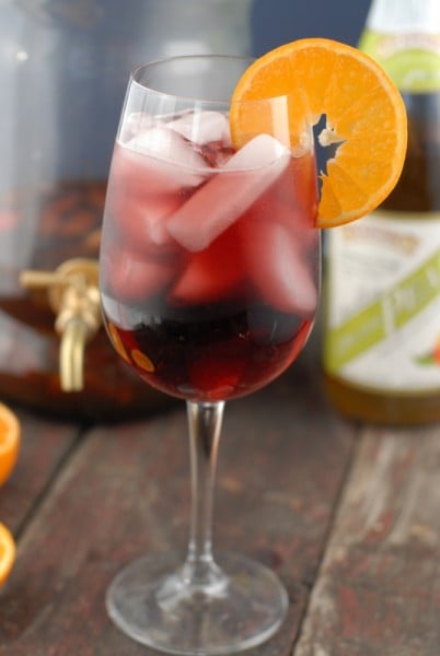 Red sangria glass with ice