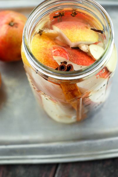 Homemade Spiced Pear Vodka Infusion in Mason jar