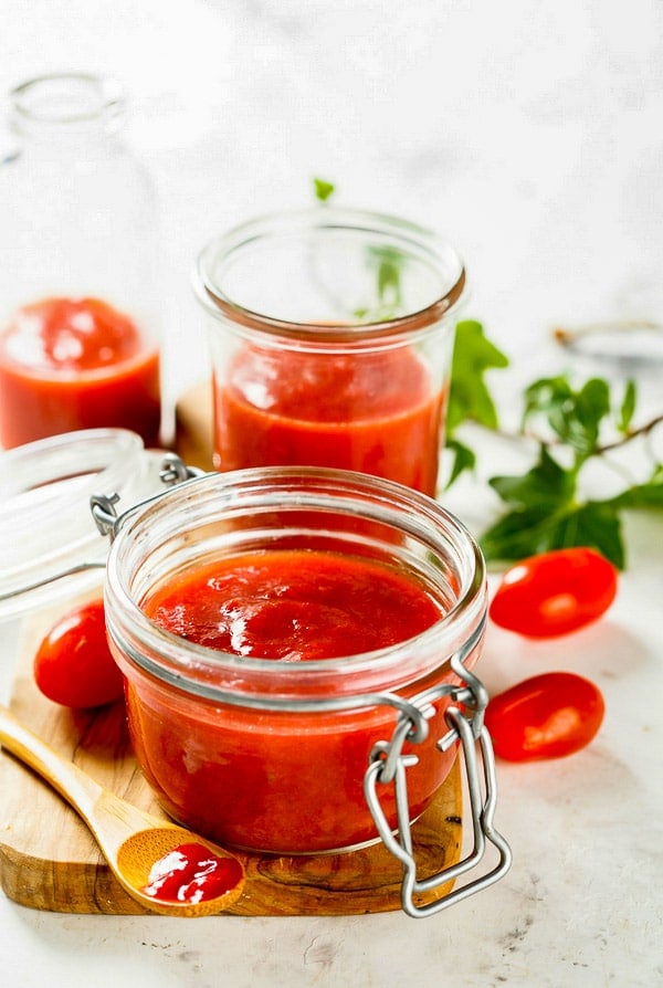 Homemade ketchup in glass jar