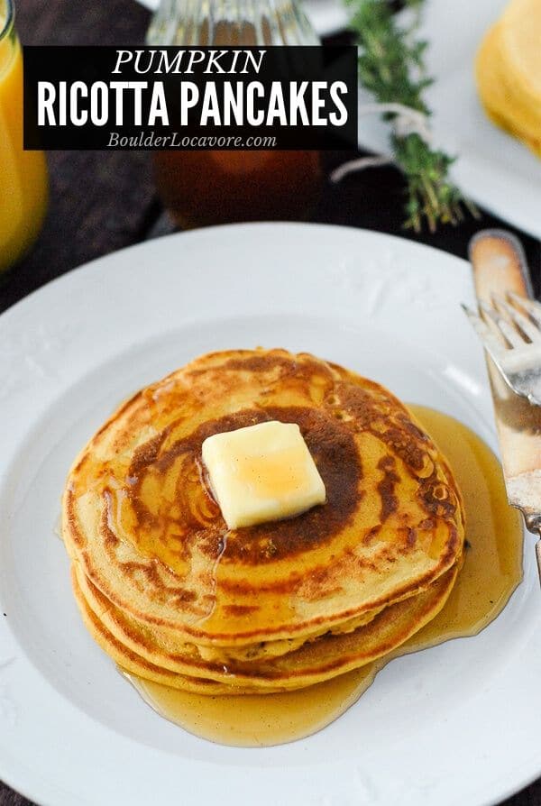 Pumpkin Ricotta Pancakes with Homemade % Ginger-Thyme Syrup