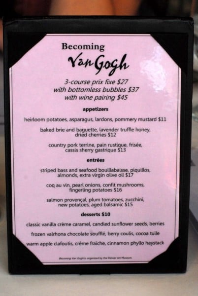 Van Gogh exhibit menu