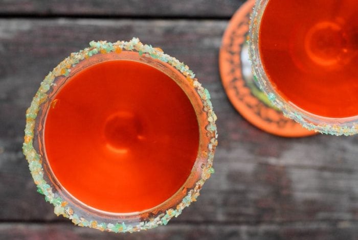 Candy Corn Martini with Pop Rocks rim overhead