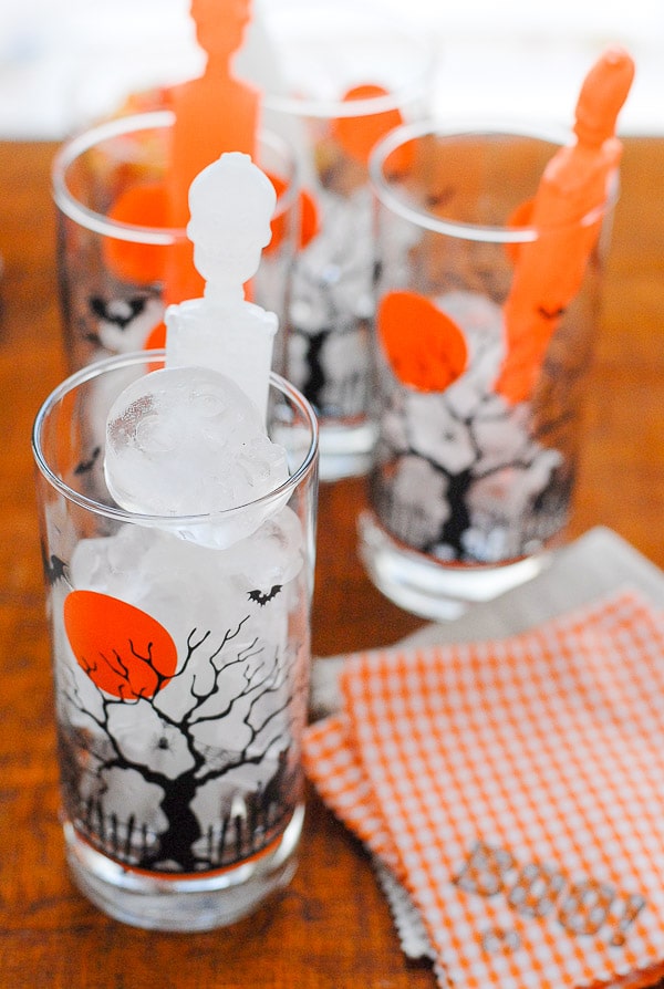 drink glasses and halloween napkins