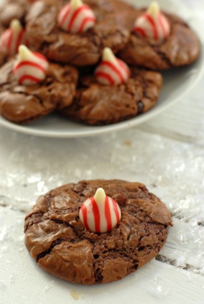 Chocolate Truffle Peppermint Kiss Cookies  close up