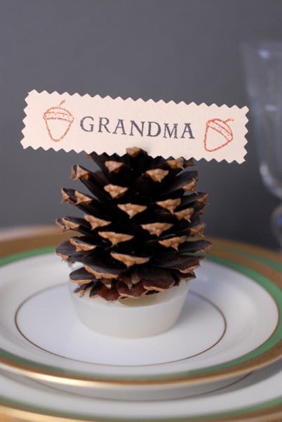 DIY Pine Cone Firestarter Place Card Holders Side view