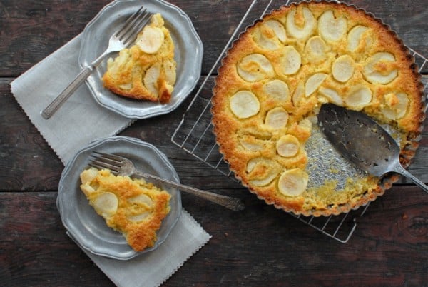 Seckel Pear Soft Shelled Creme Tart  slices and in pan