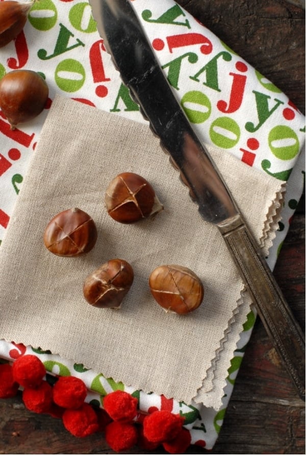 Chestnuts with an X before roasting