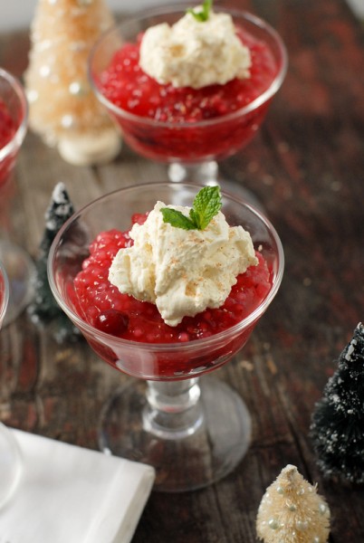 Cranberry Tapioca with Orange-Nutmeg Whipped Cream  with whipped cream